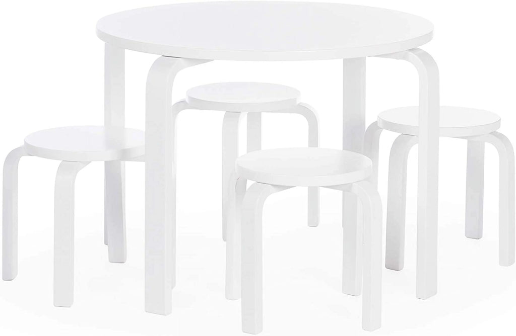 White Stacking Bentwood Kids Table and Chairs Set S692755
