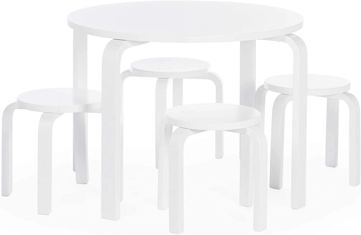 White Stacking Bentwood Kids Table and Chairs Set S692755