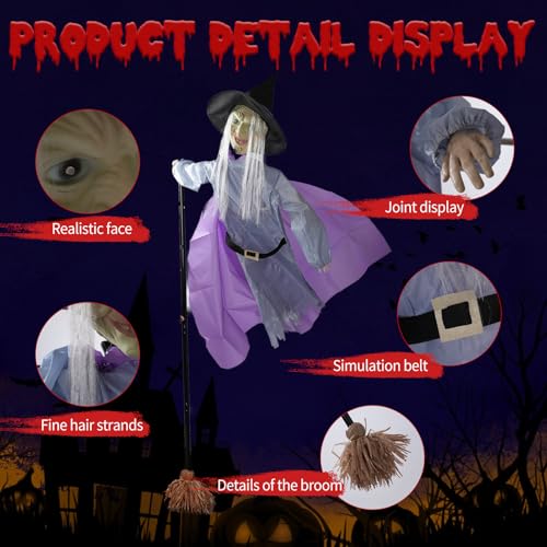 Animated Hovering Witch Halloween Prop with Sound & Touch Sensor X5568