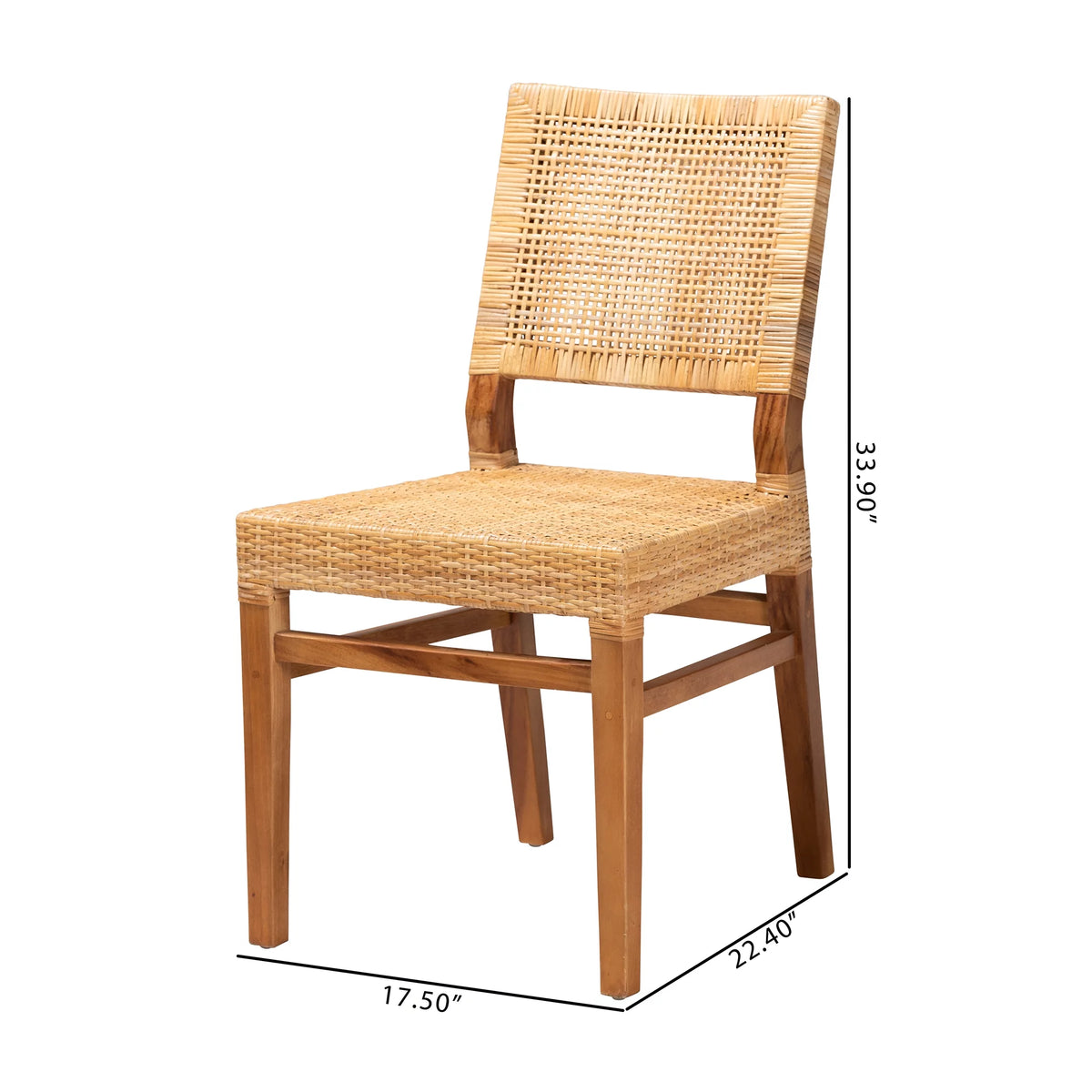 Natural Rattan and Walnut Brown Wood 2-Piece Dining Chair Set F448545