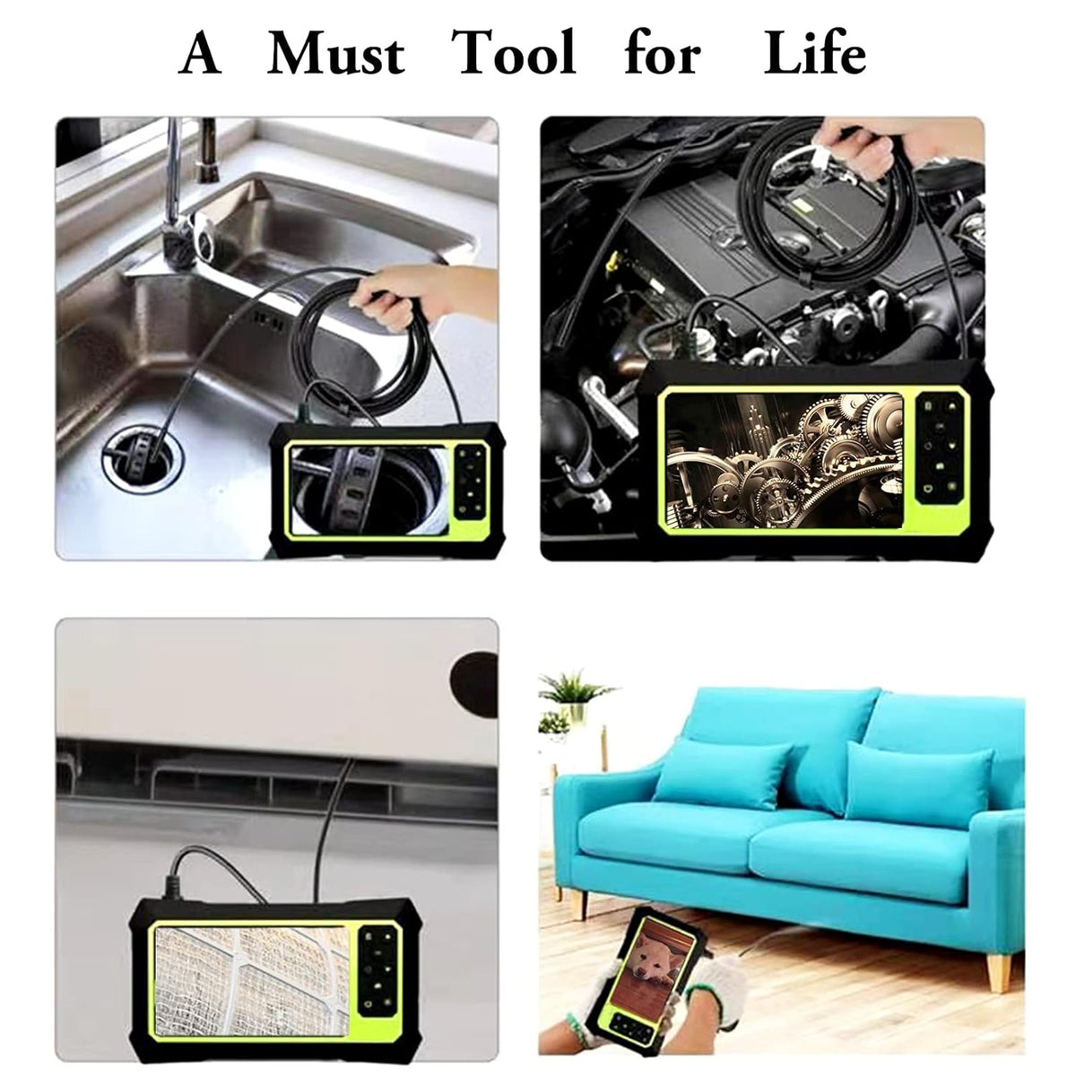 Dual Lens Video Endoscope Camera with Lights, 1080P Borescope Inspection Camera, 8 mm IP67 Waterproof, 16.5FT Semi-Rigid Cable, 32GB Card J626