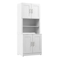 White Engineered Wood Storage Cabinet with Doors and Hutch Y873