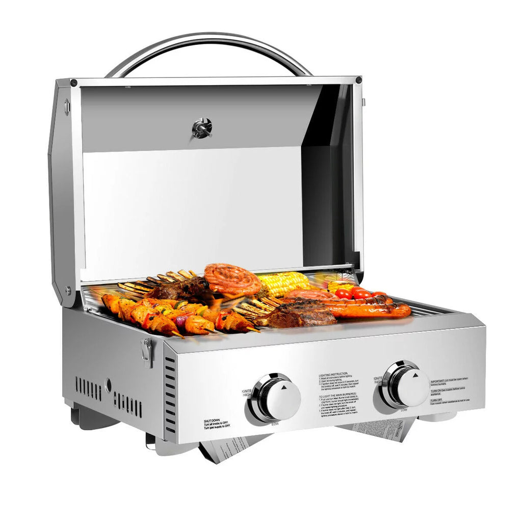 2 Burner Portable Propane Gas Grill Stainless Steel O583