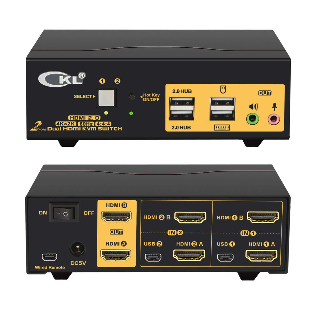 2 Port Dual Monitor HDMI 4K 60Hz KVM Switch with Cables X755093