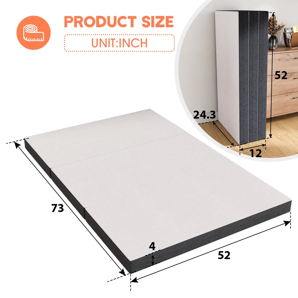 3 Inch Single Foldable Floor Mattress with Washable Cover M82393