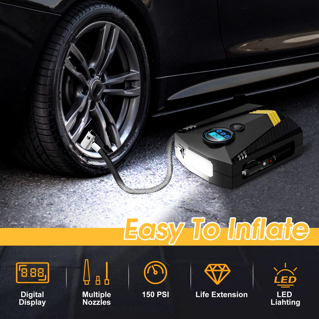 Portable 12V DC 150PSI Air Compressor Tire Inflator with LED Light Gauge W259