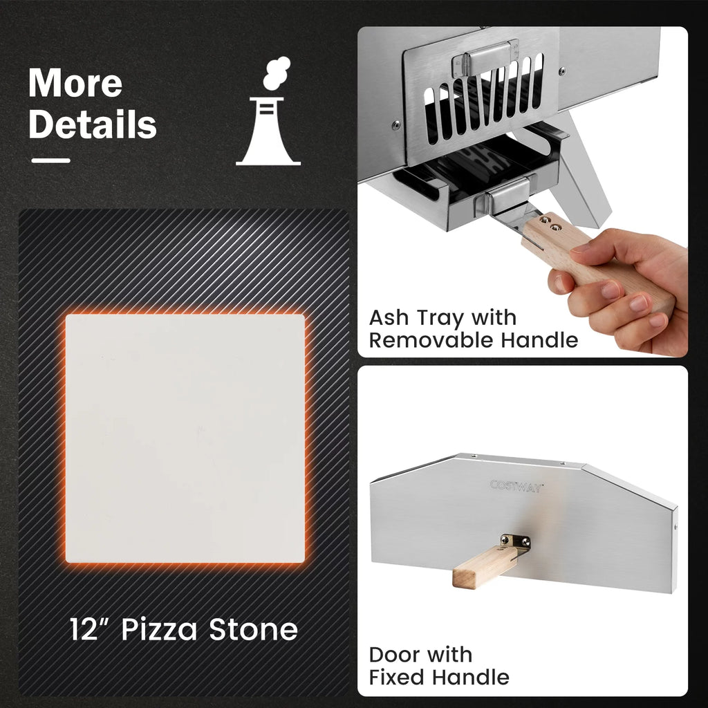 Portable Stainless Steel Wood Pellet Pizza Oven with 12” Pizza Stone N759
