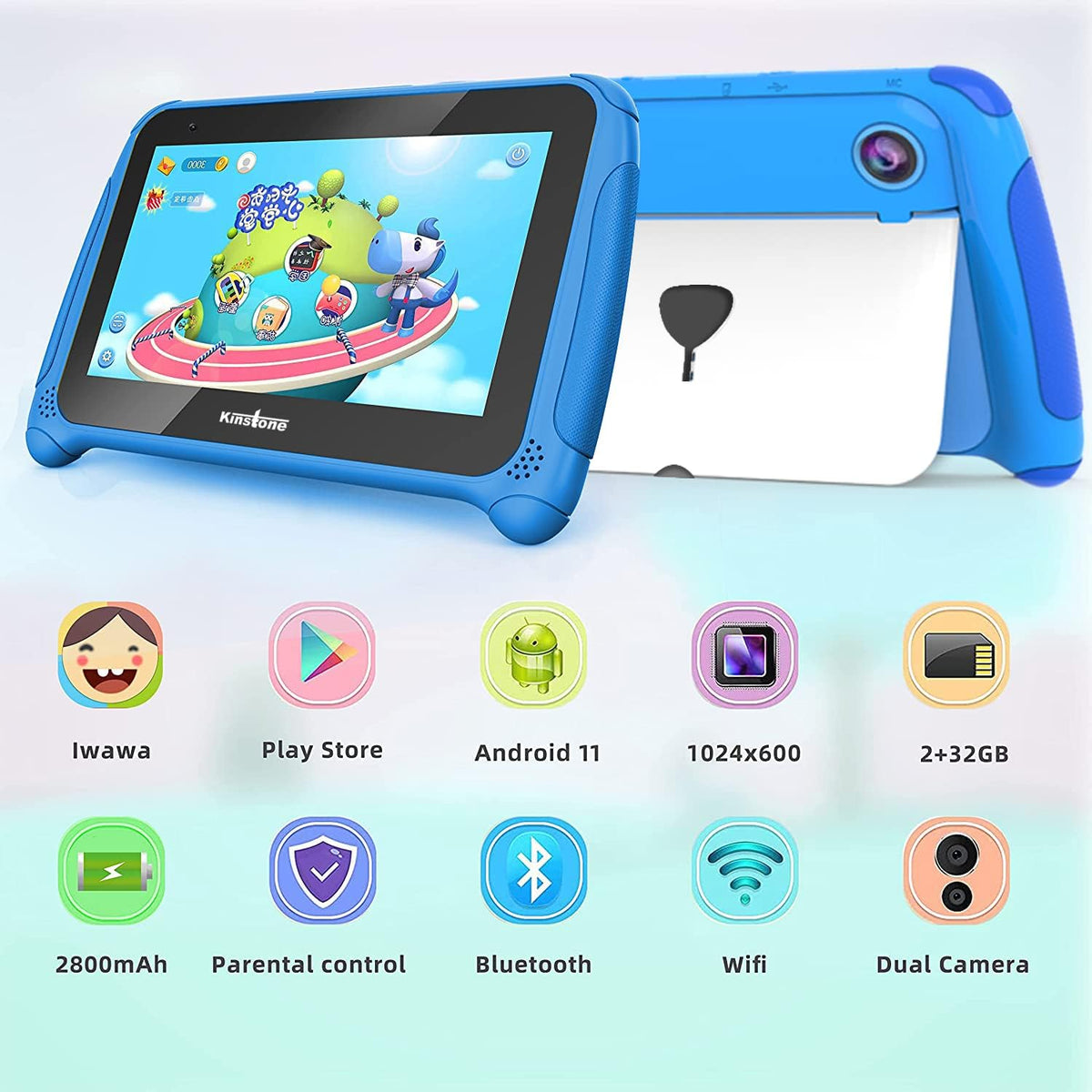 7 inch Kids Tablet Android 11 32GB 2GB RAM Blue Pack of 2 A9787