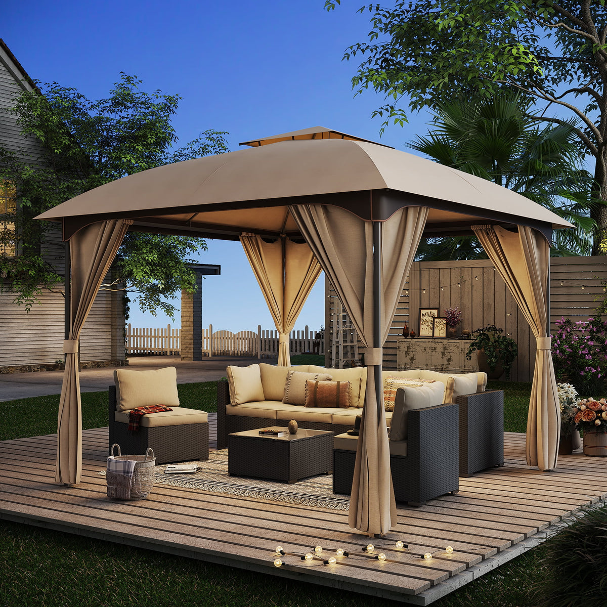 10'x10' Outdoor Gazebo with Privacy Curtains H568