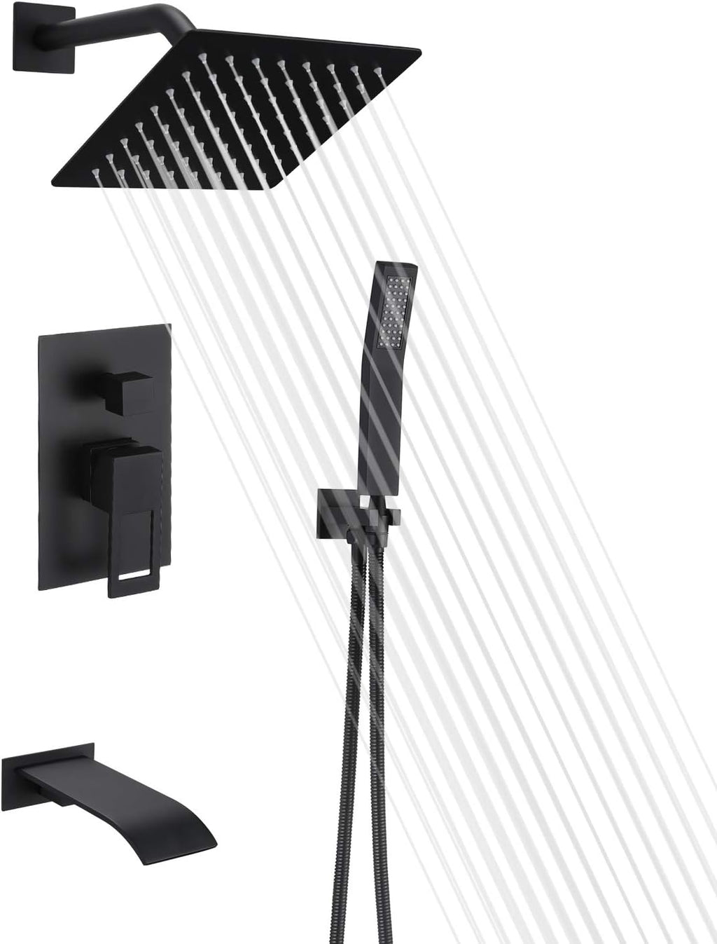 Matte Black Shower Faucet Set with Tub Spout and Handheld Shower Head X327518