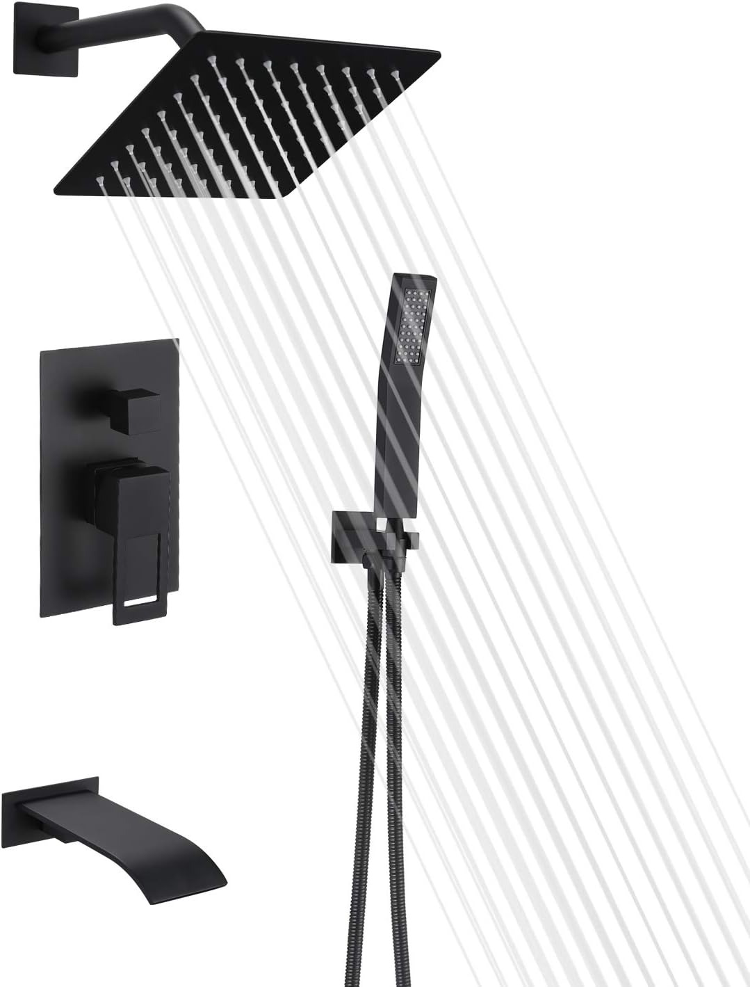 Matte Black Shower Faucet Set with Tub Spout and Handheld Shower Head X327518
