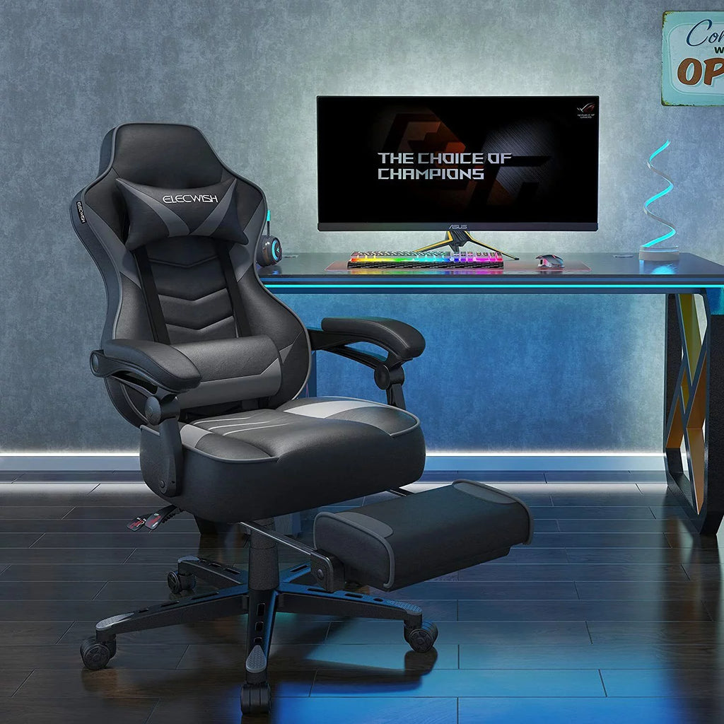 Gray Gaming Chair with Footrest W49862