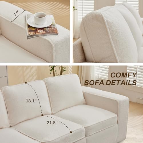 80'' Grey Linen 3-Seater Sofa with Side Pocket D541