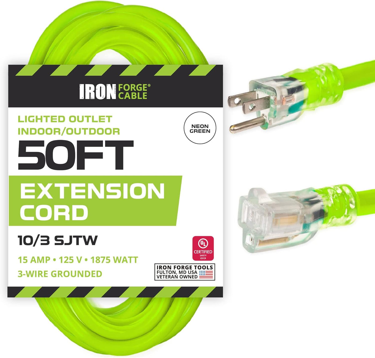 2 Pack of 25 Foot Lighted Outdoor Extension Cord 10 Gauge X43364