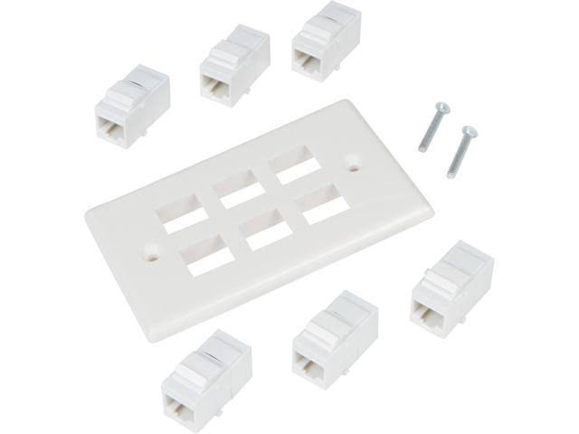 6 Port Cat6 Wall Plate, Female-Female, Pack of 10, White J544