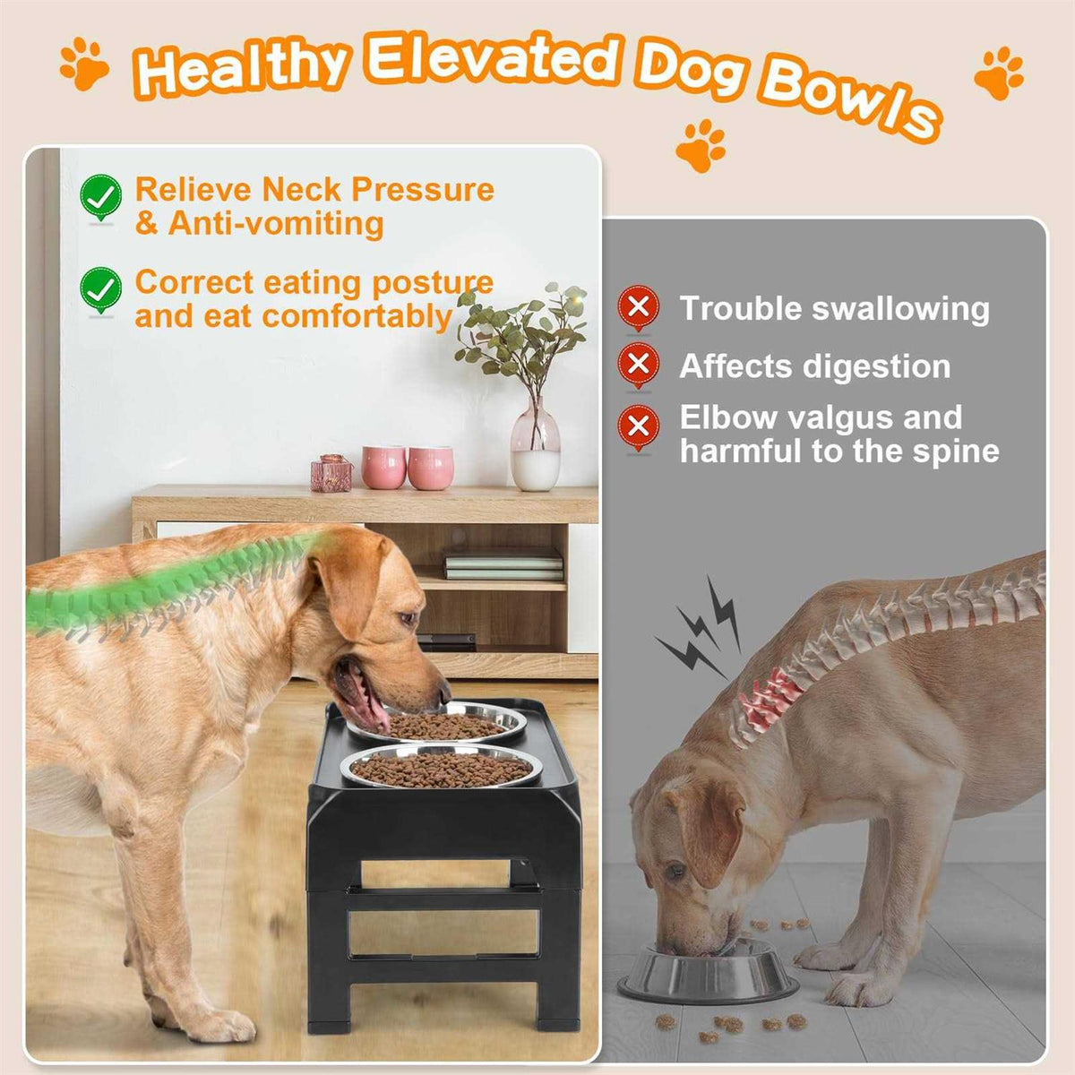 4 Height Adjustable Raised Dog Bowls with 2 Stainless Steel Bowls G693