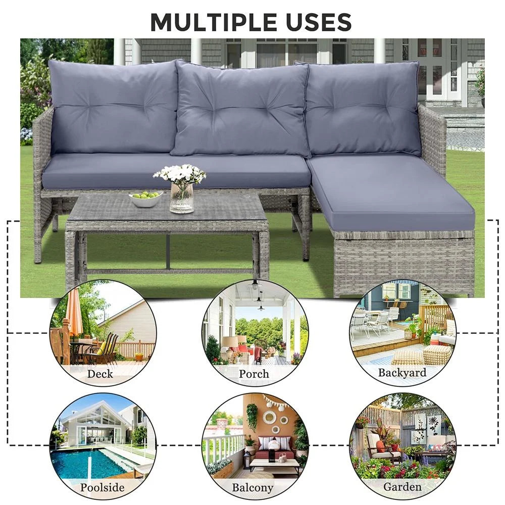4 Piece PE Rattan Patio Sofa Set with Glass Table U995793