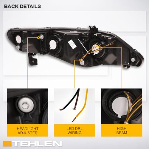 Compatible With 2006-2011 Honda Civic 4 Door Sedan Black LED Headlights K2156