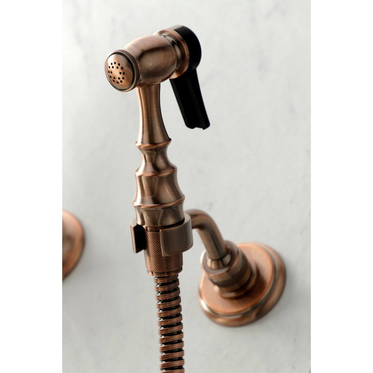 Polished Chrome Two-Handle Wall Mount Kitchen Faucet with Sprayer B197