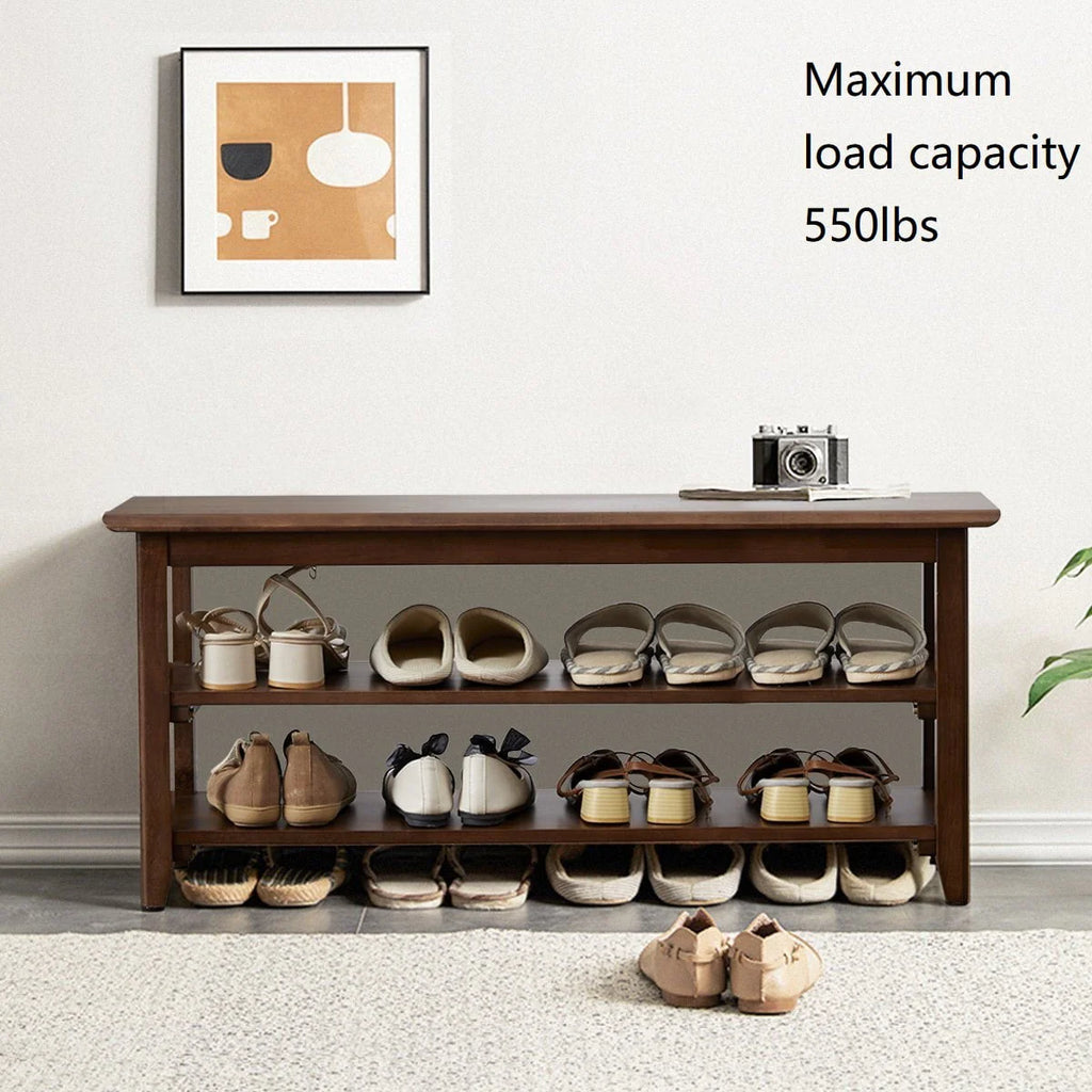 3 Tier Dark Brown Wood Shoe Storage Bench V7221