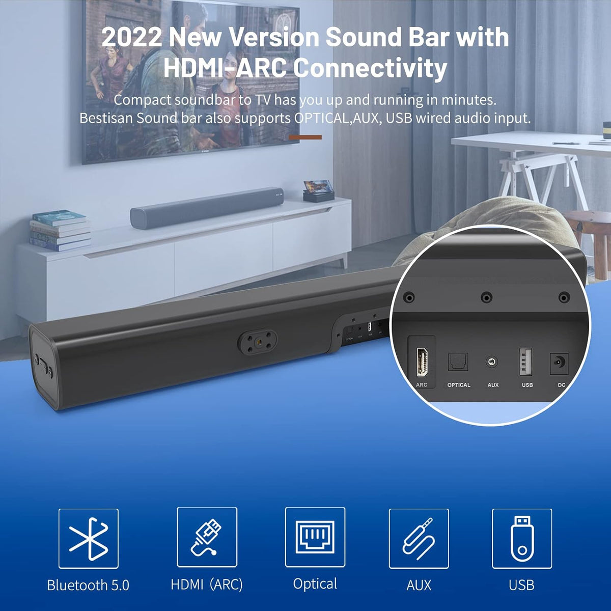 100W Wireless TV Sound Bar with HDMI-ARC C788066