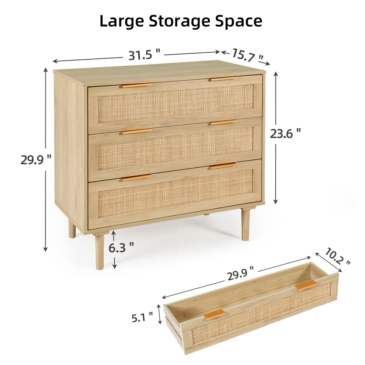 3 Drawer Rattan Wooden Dresser G630331