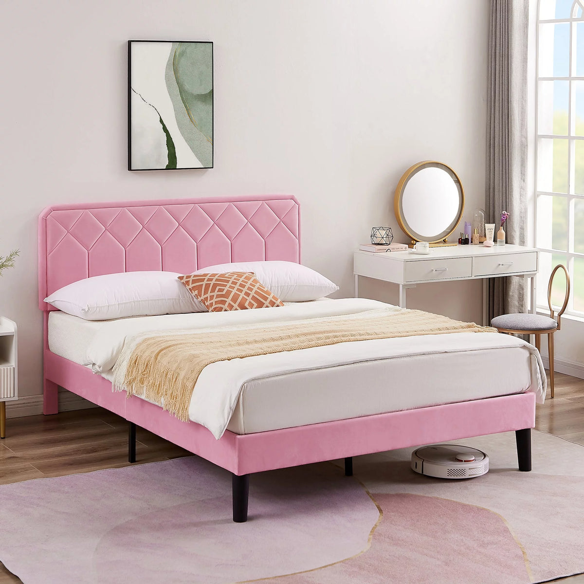 Twin Size Upholstered Platform Bed Frame with Adjustable Headboard Q402918