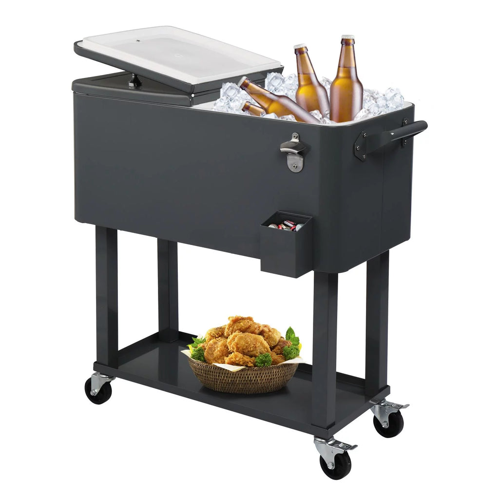 80QT Rolling Cooler Cart with Shelf Gray A230