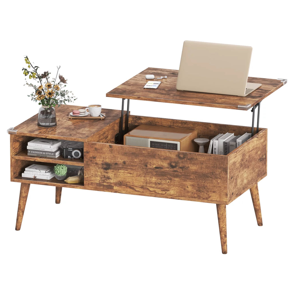 39-Inch Wood Lift Top Coffee Table with Hidden Compartment and Storage Shelf J556388