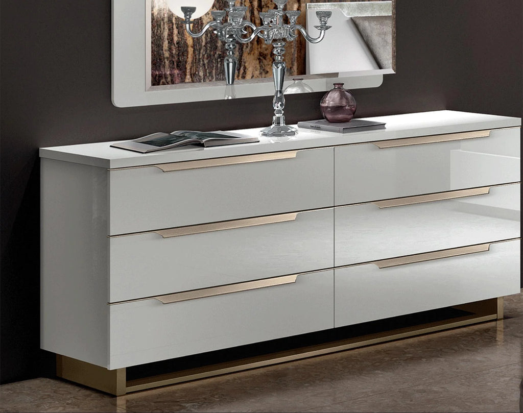 Glossy White 6 Drawer Double Dresser F583051