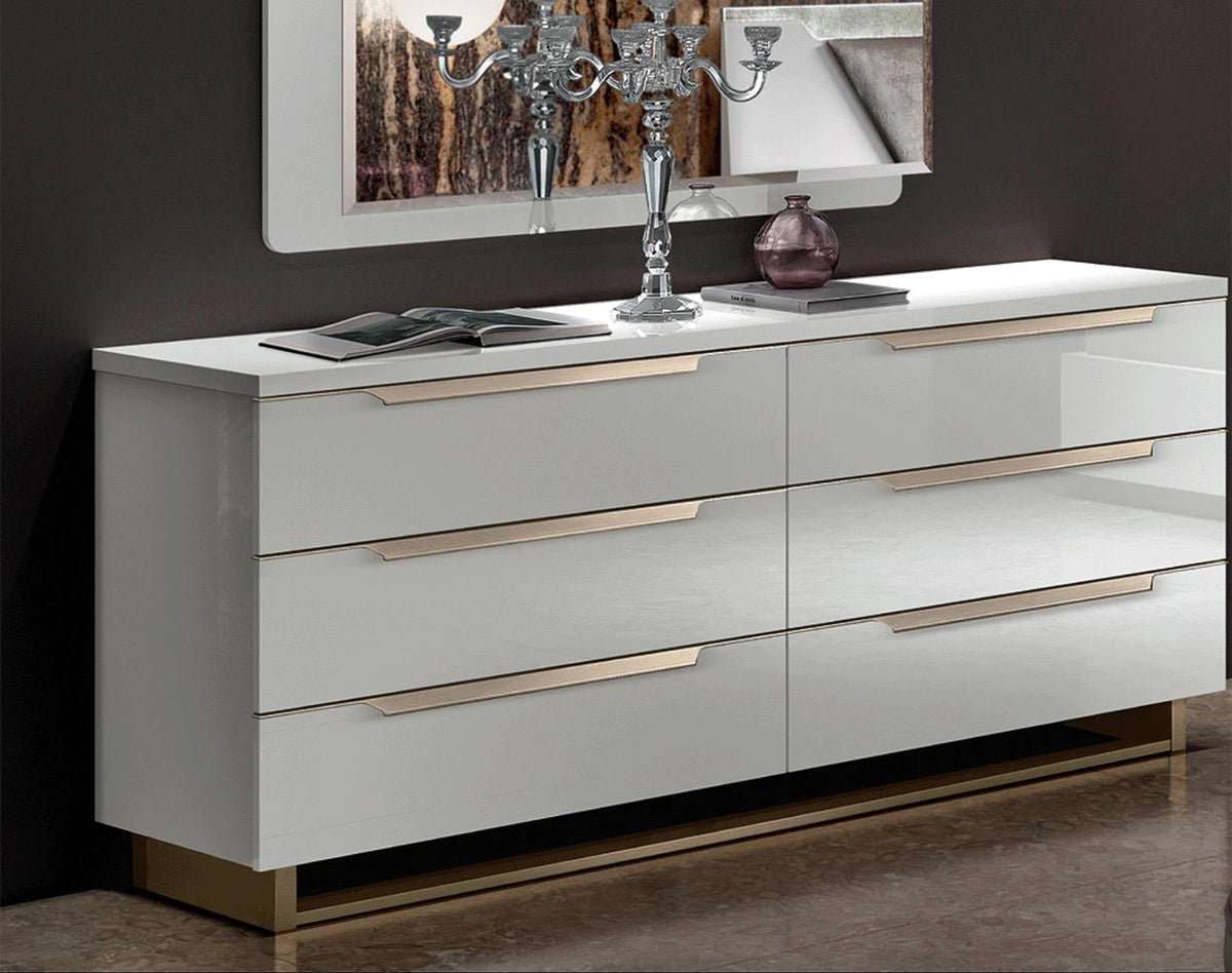 Glossy White 6 Drawer Double Dresser F583051