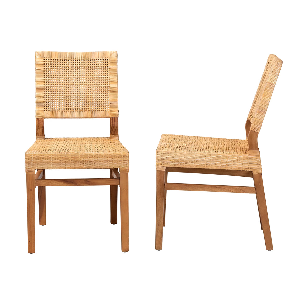 Natural Rattan and Walnut Brown Wood 2-Piece Dining Chair Set F448545