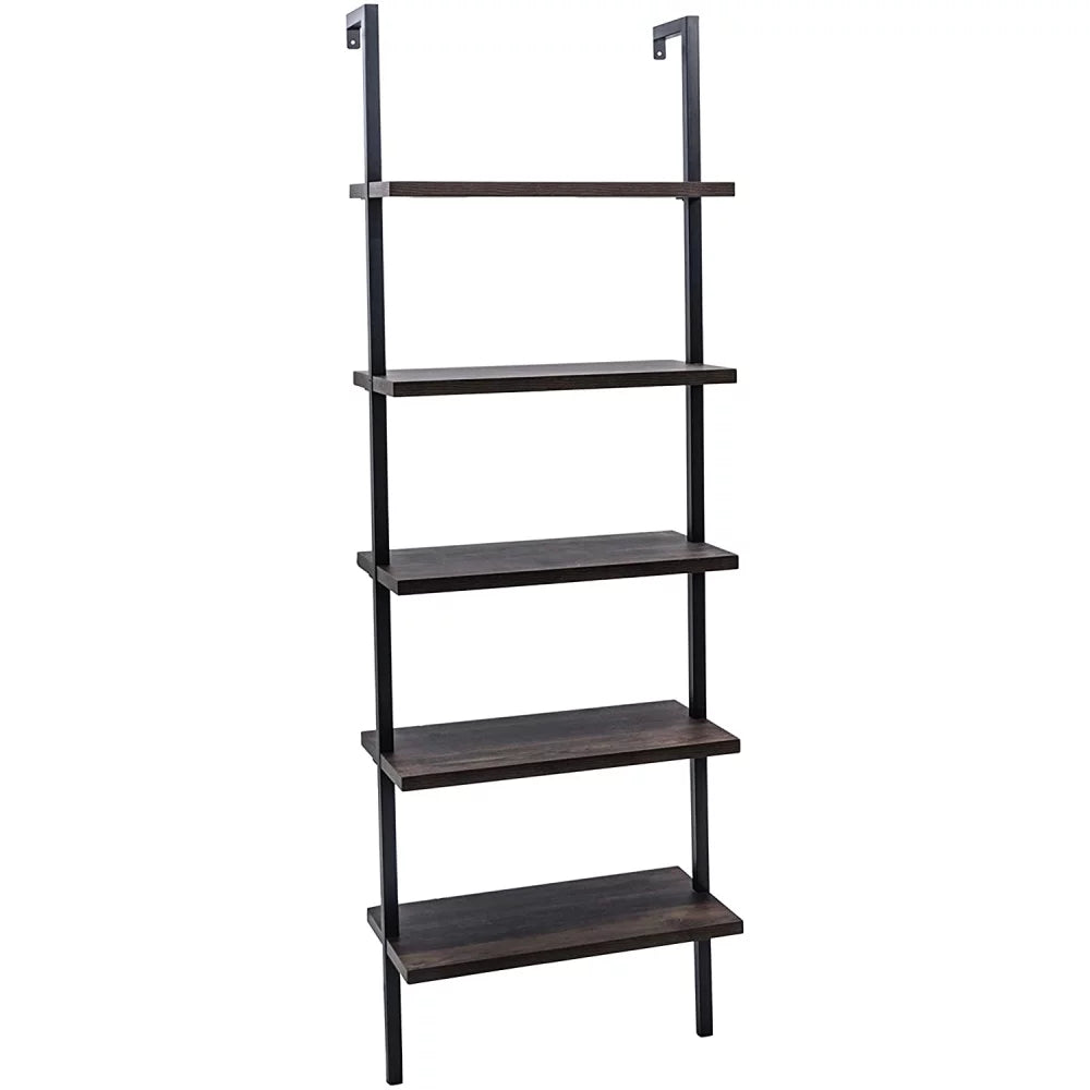 5-Shelf Wood Ladder Bookcase with Metal Frame P443