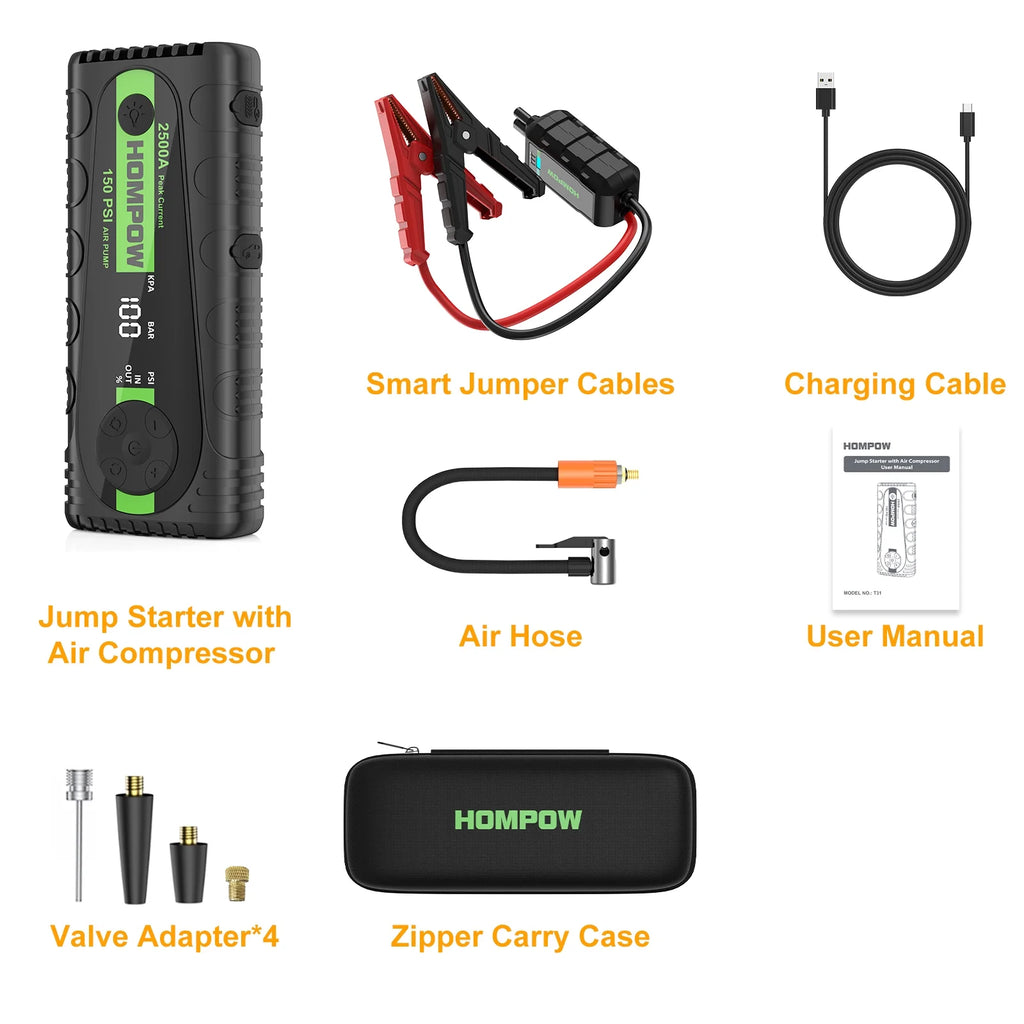 2500A Portable Jump Starter with Air Compressor J3817