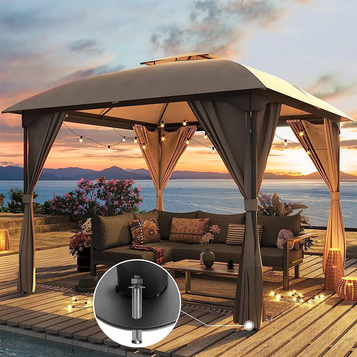 10'x10' Outdoor Gazebo with Privacy Curtains H568