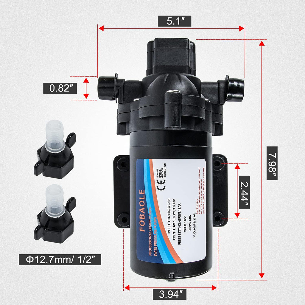 12V Fresh Water Pump with Pressure Switch 3.5 GPM 45 Psi U83486