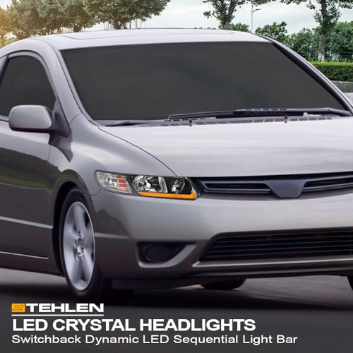 Compatible With 2006-2011 Honda Civic 4 Door Sedan Black LED Headlights K2156