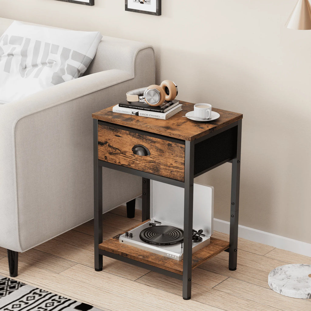 Set of 2 Nightstands with Fabric Drawer & Storage Shelf P52997