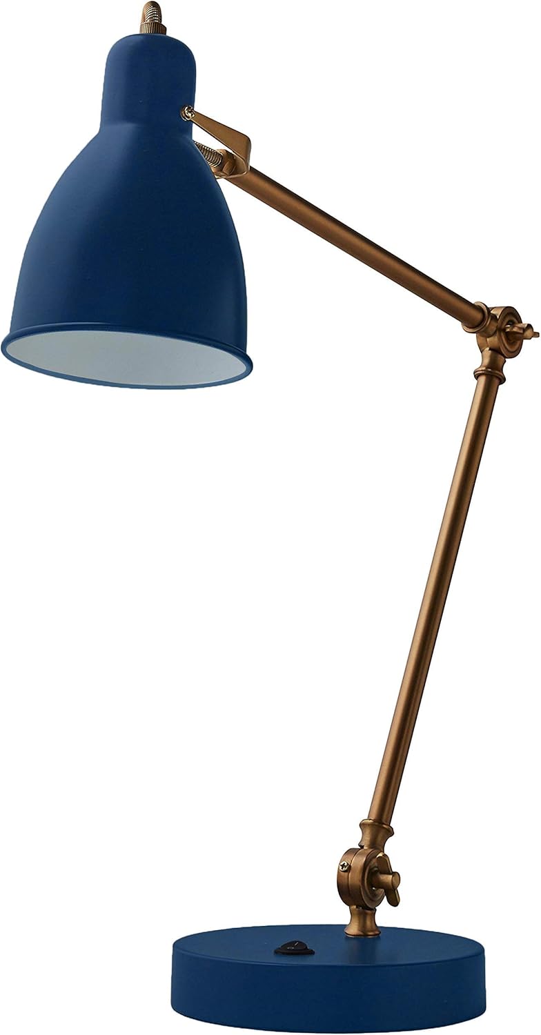 Adjustable Task Table Lamp with USB Port, Black and Brass Y920530