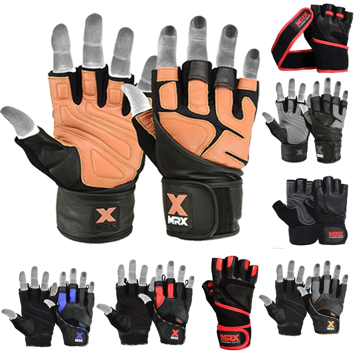 Weight Lifting Gloves Long Wrist Strap Black / Red M D33021