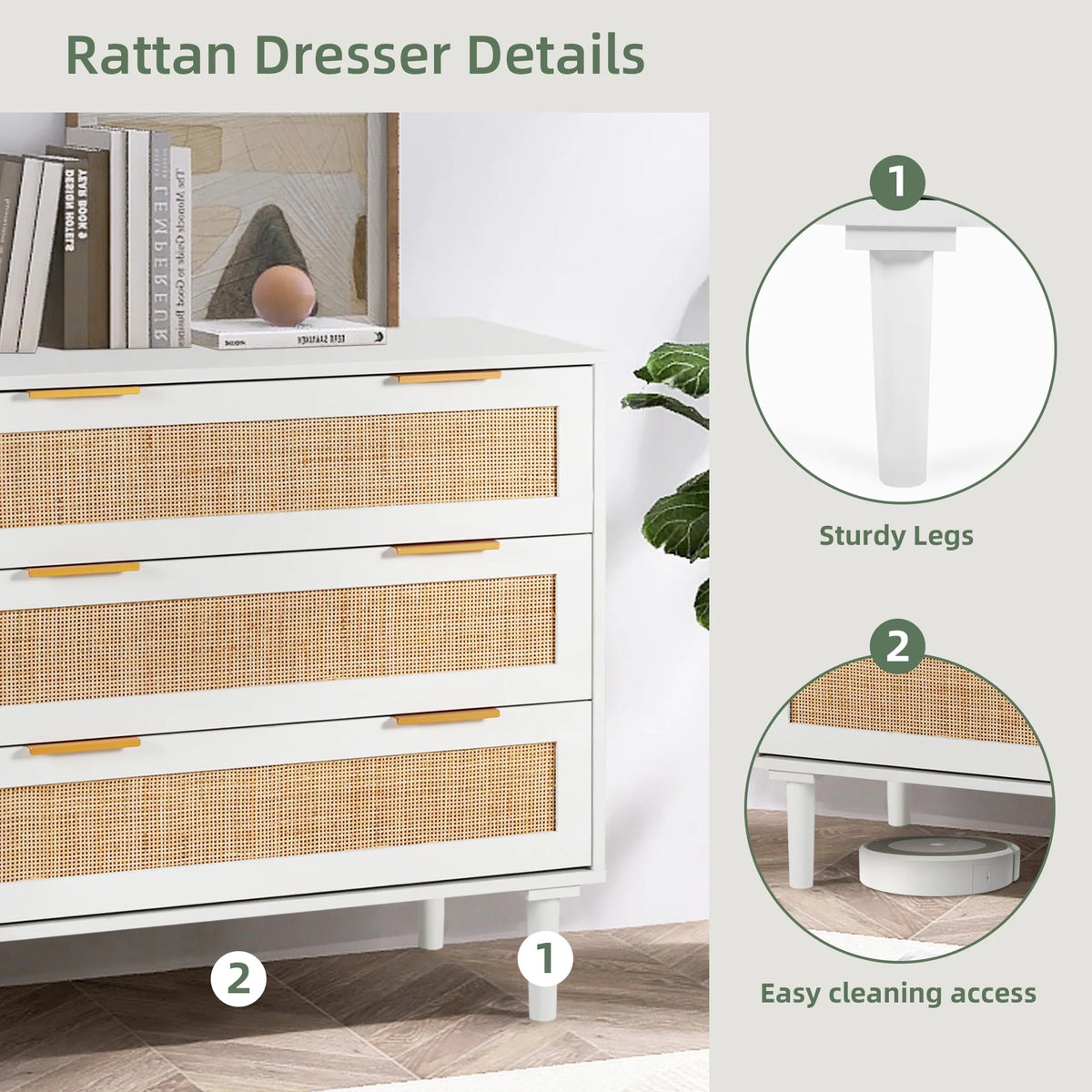 3 Drawer Rattan Wooden Dresser G630331