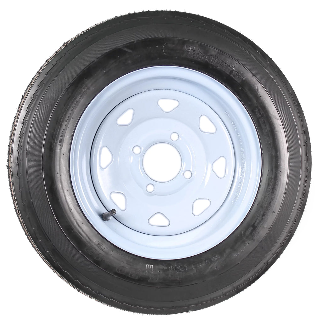 Two Trailer Tires On Rims 5.30-12 4 Lug White Spoke Q129591