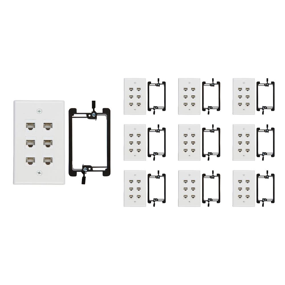 6 Port Cat6 Wall Plate, Female-Female, Pack of 10, White J544