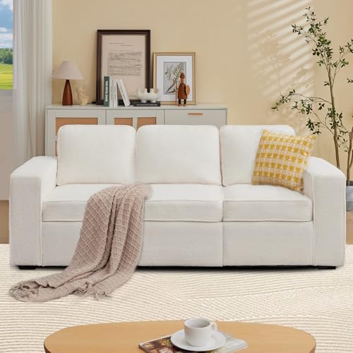 80'' Grey Linen 3-Seater Sofa with Side Pocket D541