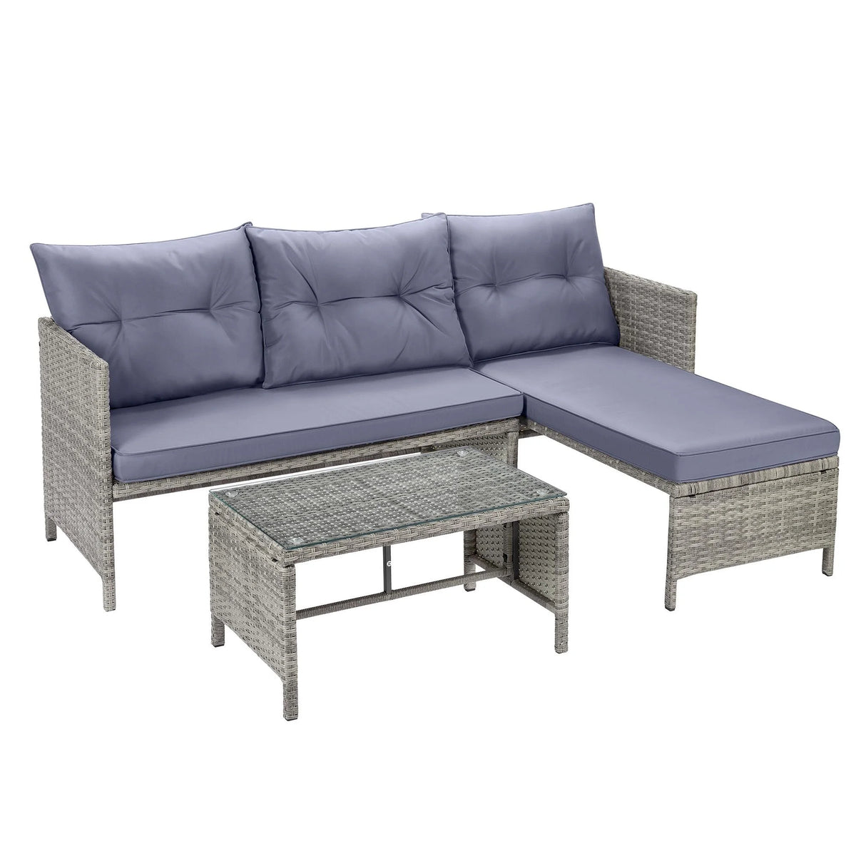 4 Piece PE Rattan Patio Sofa Set with Glass Table U995793