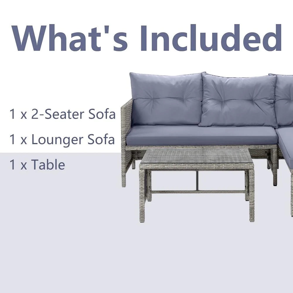 4 Piece PE Rattan Patio Sofa Set with Glass Table U995793