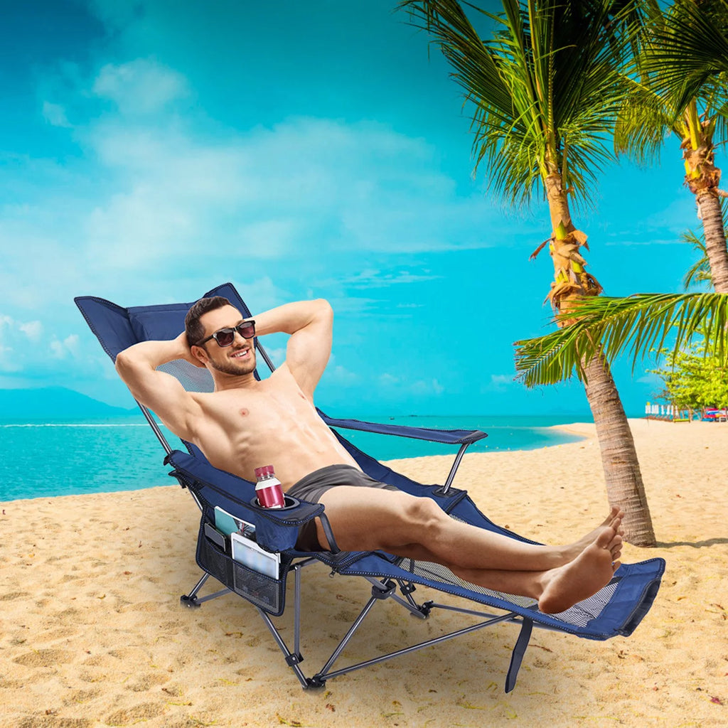 Heavy Duty Steel Reclining Camping Chair with Cup Holder E73252