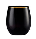 Stemless Plastic Wine Goblet 12 oz Black Gold Rim Pack of 12 M7210