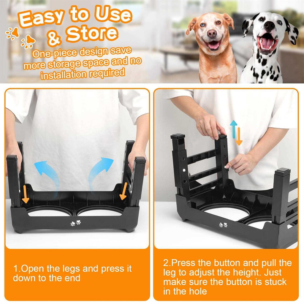 4 Height Adjustable Raised Dog Bowls with 2 Stainless Steel Bowls G693