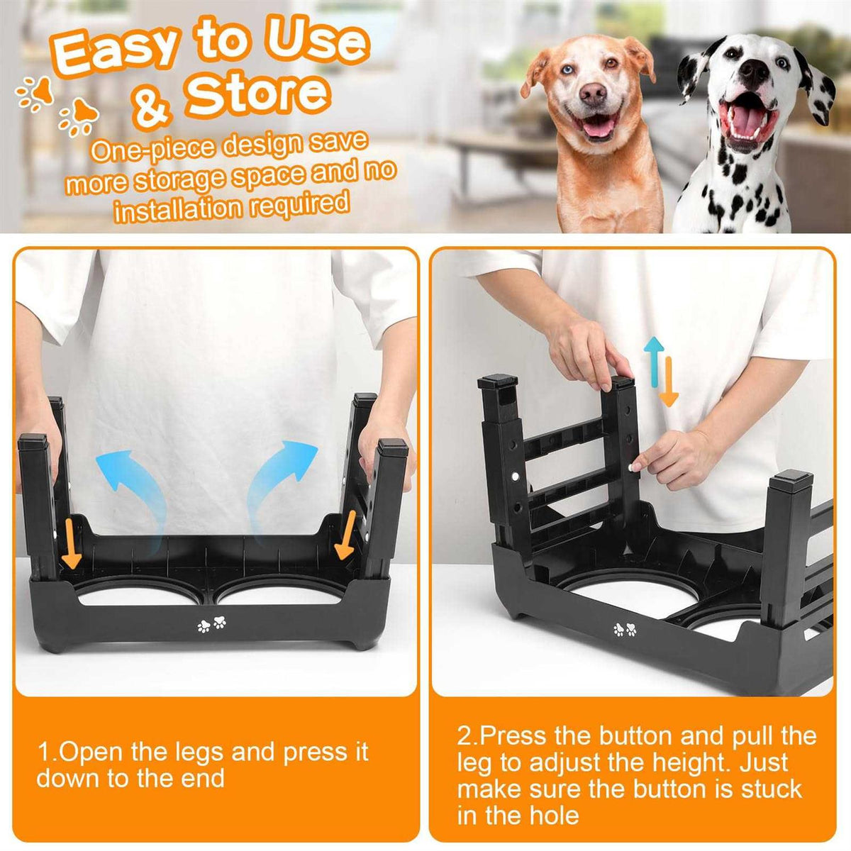 4 Height Adjustable Raised Dog Bowls with 2 Stainless Steel Bowls G693